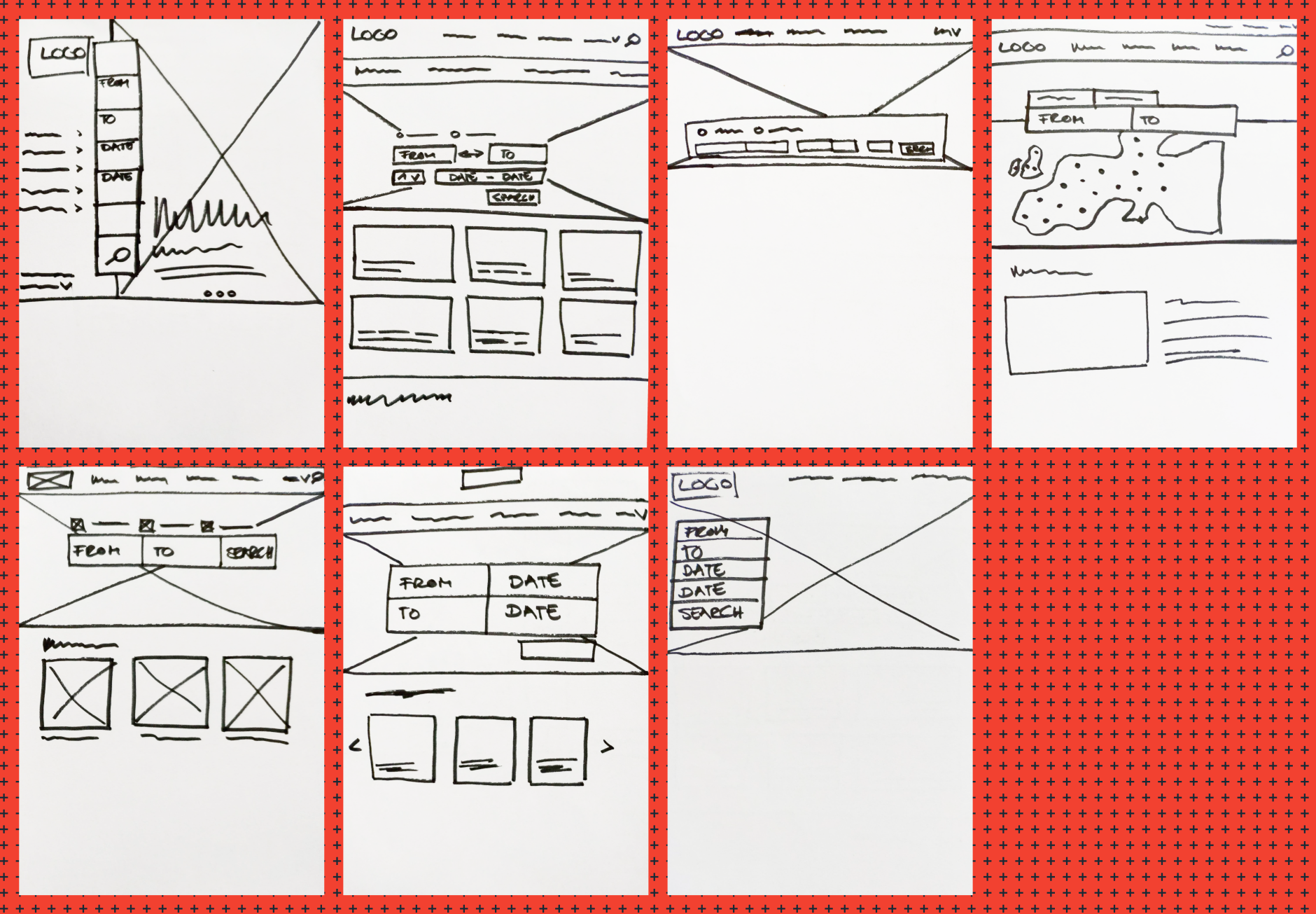 crazy eights wireframe sketches