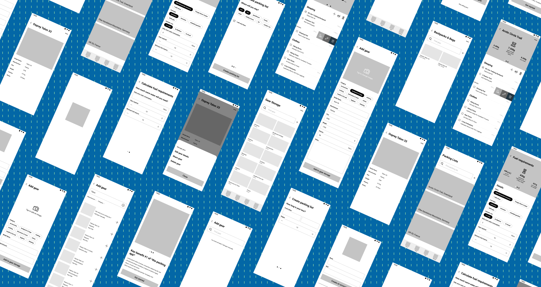 wireframes of the roofoss app